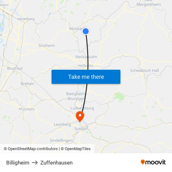 Billigheim to Zuffenhausen map