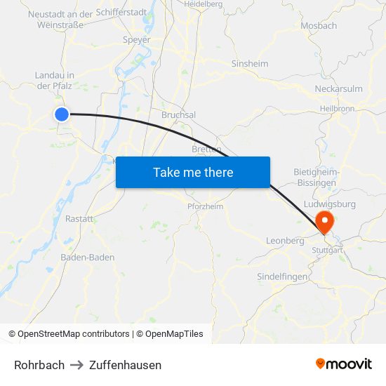 Rohrbach to Zuffenhausen map