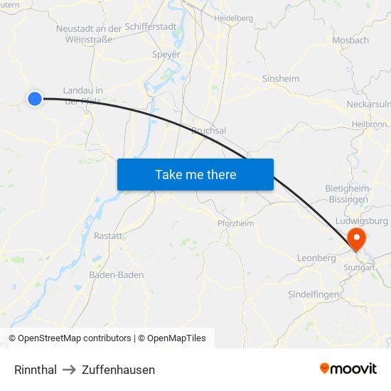 Rinnthal to Zuffenhausen map