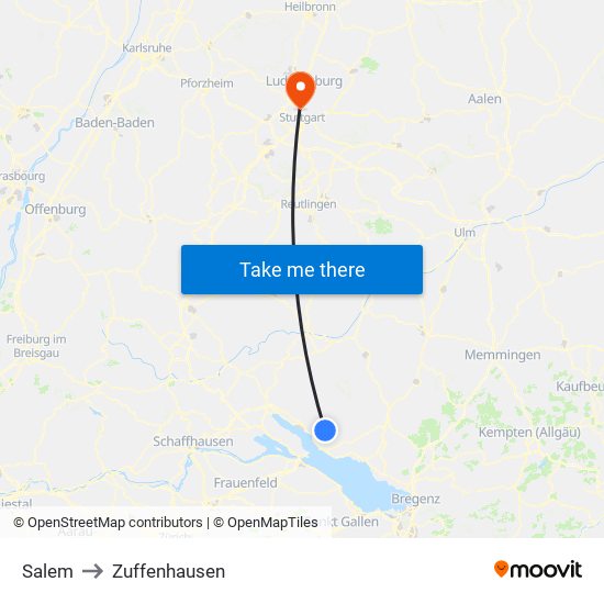 Salem to Zuffenhausen map