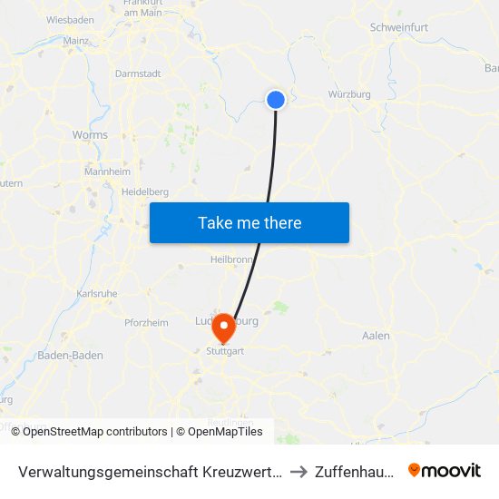 Verwaltungsgemeinschaft Kreuzwertheim to Zuffenhausen map