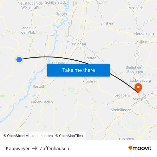 Kapsweyer to Zuffenhausen map
