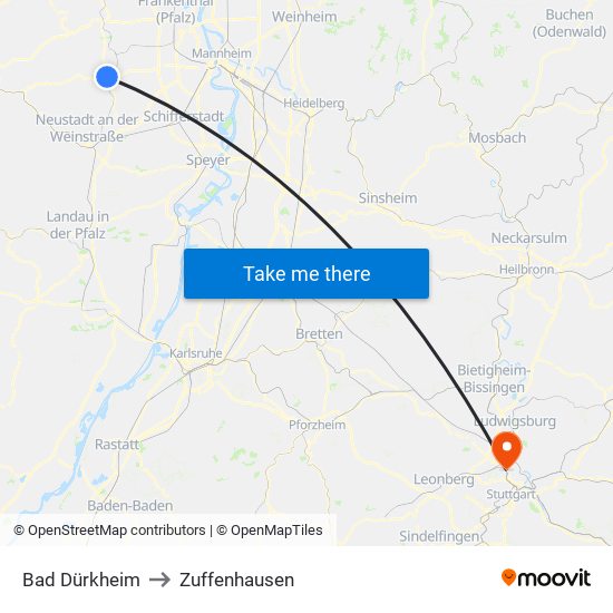 Bad Dürkheim to Zuffenhausen map