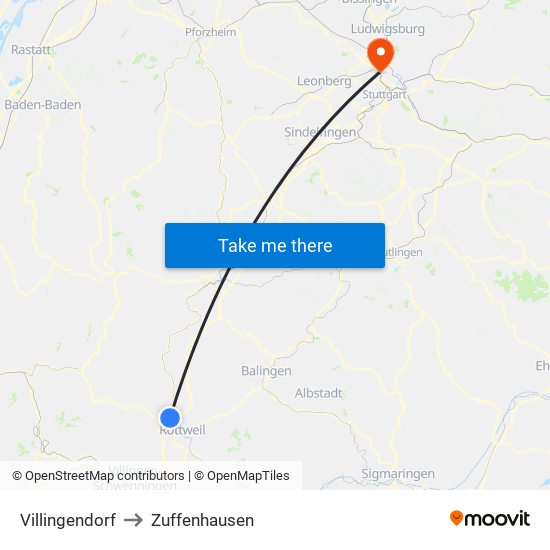Villingendorf to Zuffenhausen map
