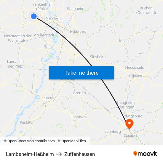 Lambsheim-Heßheim to Zuffenhausen map