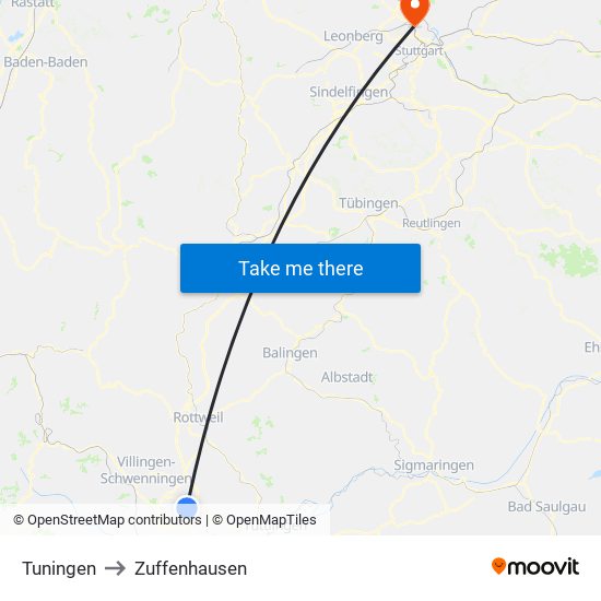 Tuningen to Zuffenhausen map