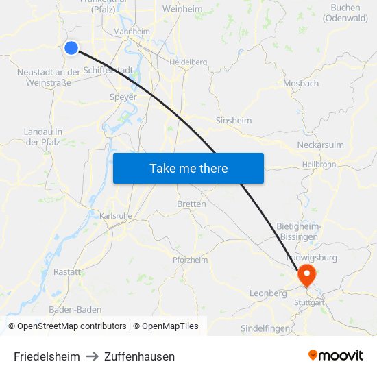 Friedelsheim to Zuffenhausen map