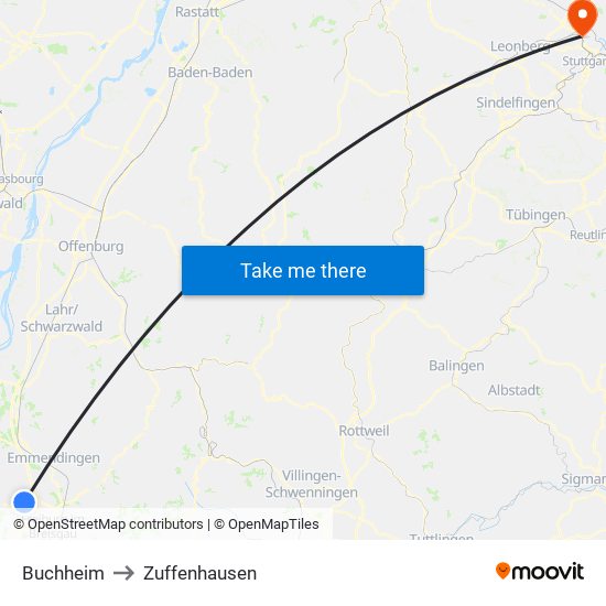 Buchheim to Zuffenhausen map