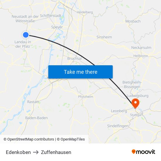 Edenkoben to Zuffenhausen map