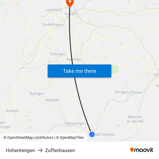 Hohentengen to Zuffenhausen map