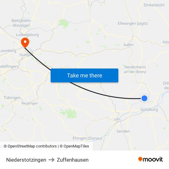 Niederstotzingen to Zuffenhausen map