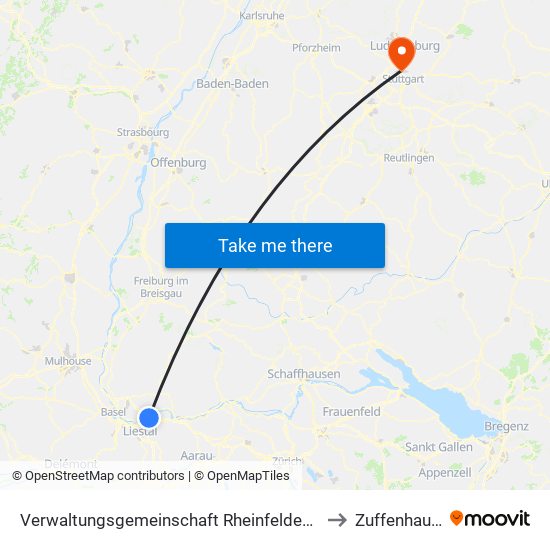 Verwaltungsgemeinschaft Rheinfelden (Baden) to Zuffenhausen map