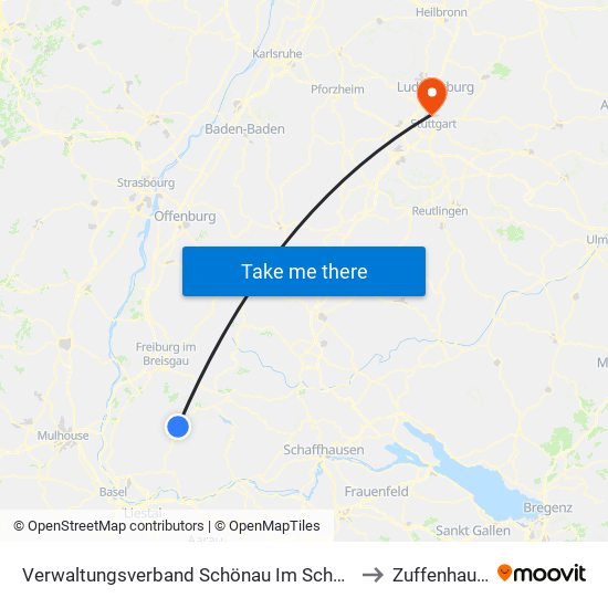 Verwaltungsverband Schönau Im Schwarzwald to Zuffenhausen map