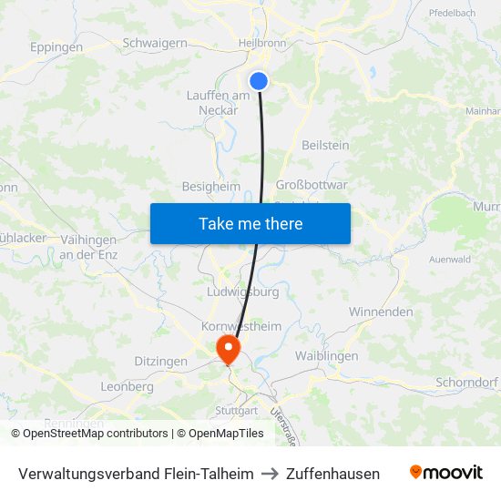 Verwaltungsverband Flein-Talheim to Zuffenhausen map