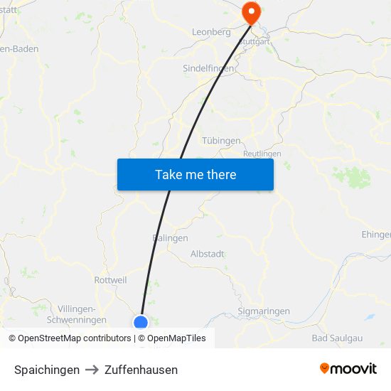 Spaichingen to Zuffenhausen map
