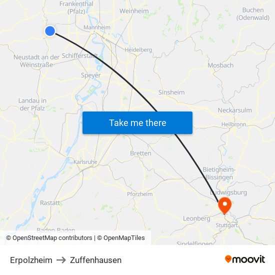 Erpolzheim to Zuffenhausen map
