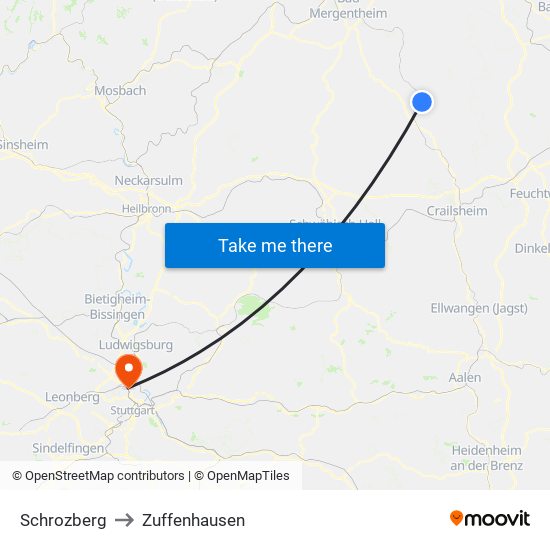 Schrozberg to Zuffenhausen map