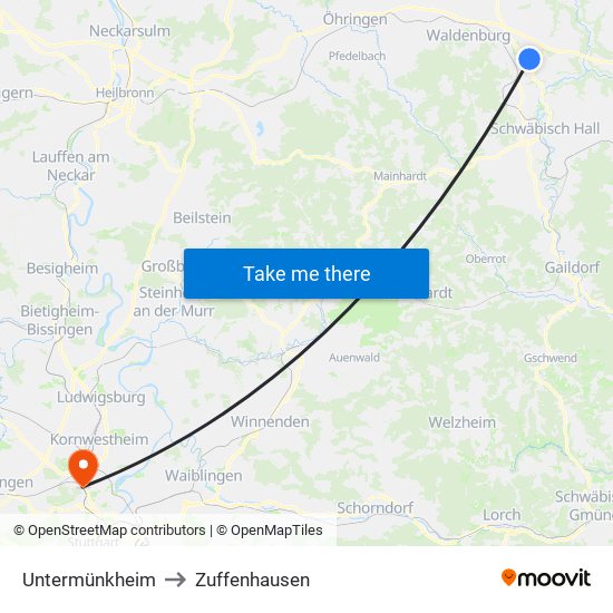 Untermünkheim to Zuffenhausen map