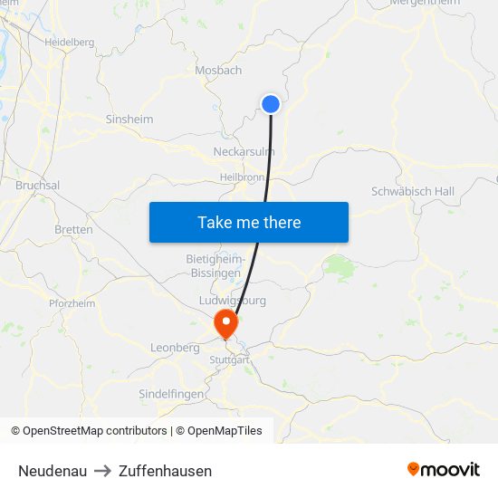 Neudenau to Zuffenhausen map