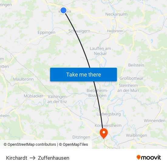 Kirchardt to Zuffenhausen map