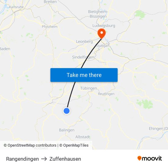 Rangendingen to Zuffenhausen map