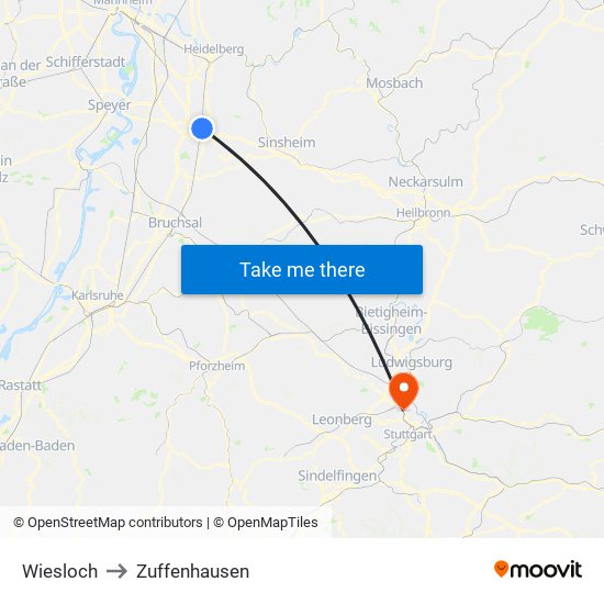 Wiesloch to Zuffenhausen map