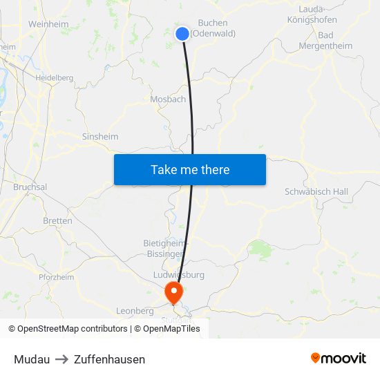 Mudau to Zuffenhausen map