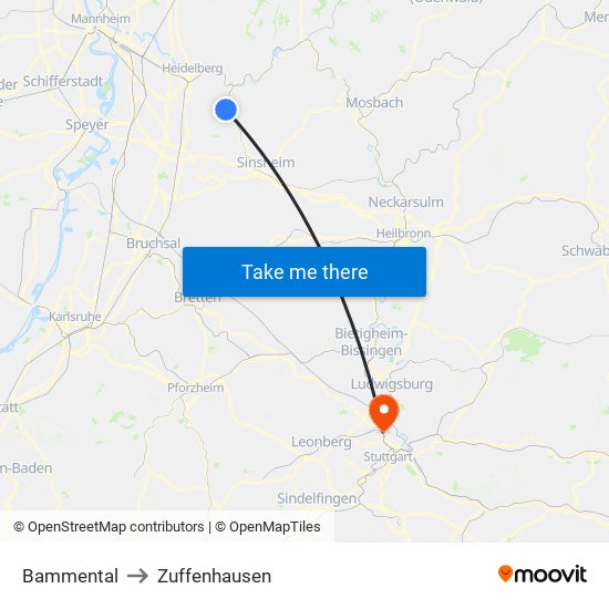 Bammental to Zuffenhausen map