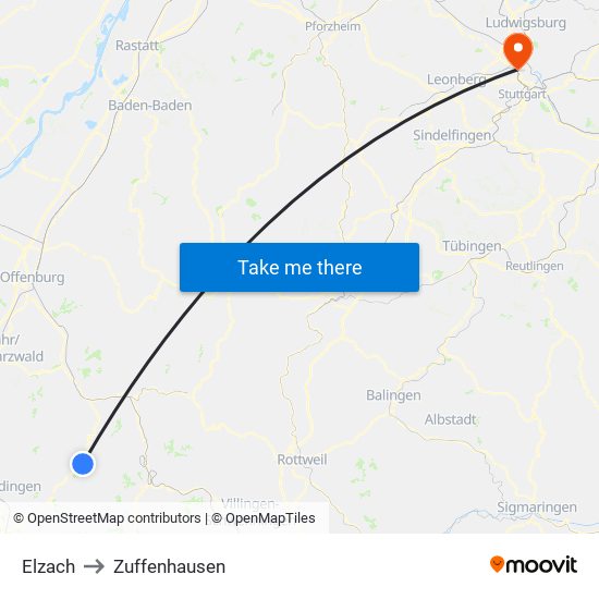 Elzach to Zuffenhausen map