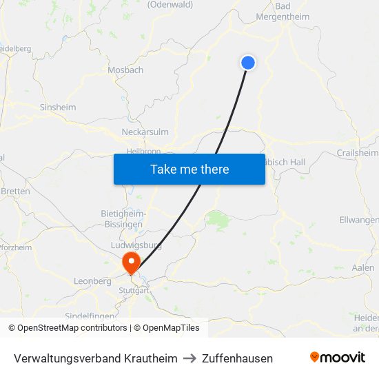 Verwaltungsverband Krautheim to Zuffenhausen map