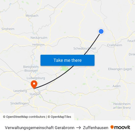 Verwaltungsgemeinschaft Gerabronn to Zuffenhausen map