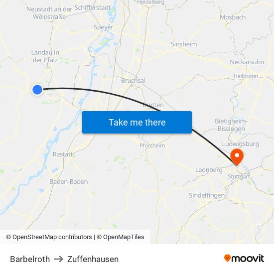 Barbelroth to Zuffenhausen map