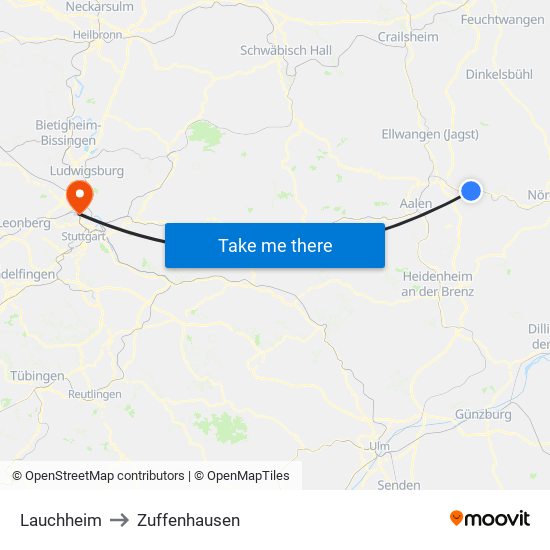 Lauchheim to Zuffenhausen map