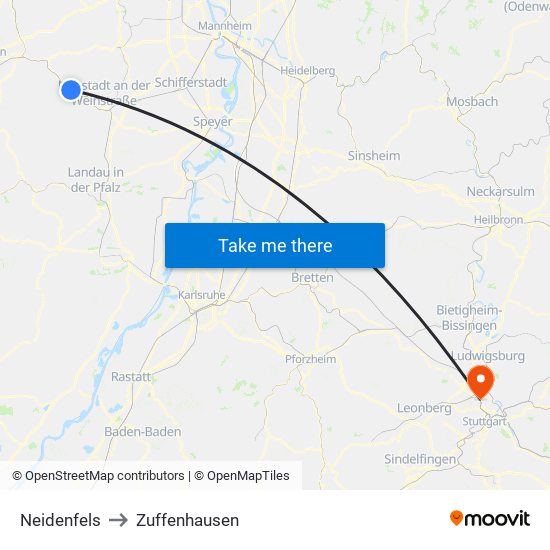 Neidenfels to Zuffenhausen map