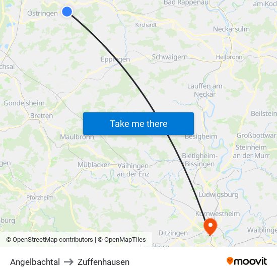 Angelbachtal to Zuffenhausen map