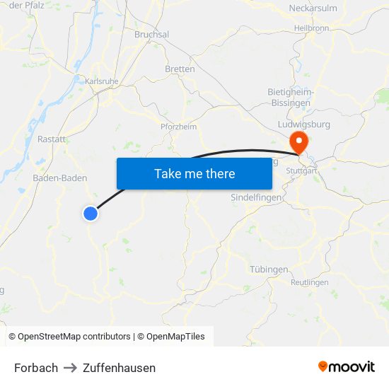 Forbach to Zuffenhausen map