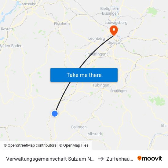 Verwaltungsgemeinschaft Sulz am Neckar to Zuffenhausen map