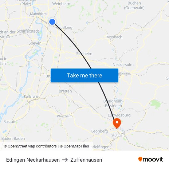 Edingen-Neckarhausen to Zuffenhausen map