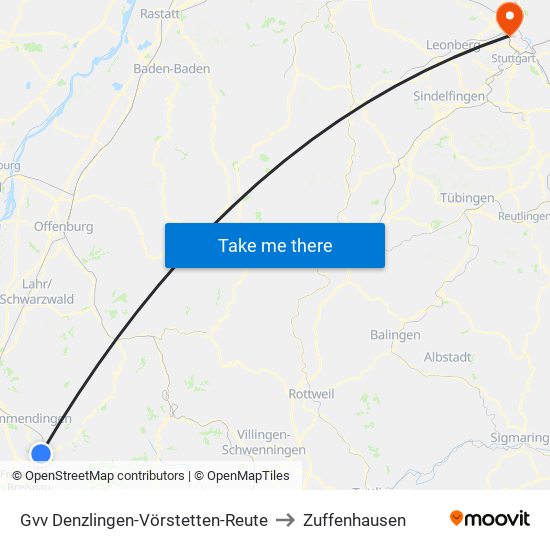 Gvv Denzlingen-Vörstetten-Reute to Zuffenhausen map