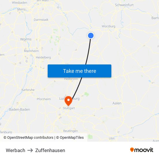 Werbach to Zuffenhausen map