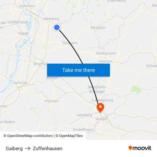 Gaiberg to Zuffenhausen map