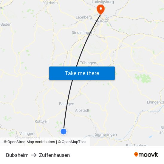 Bubsheim to Zuffenhausen map
