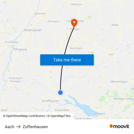 Aach to Zuffenhausen map