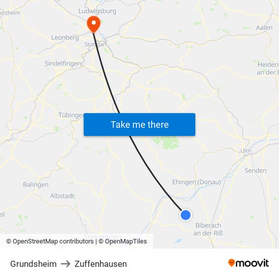 Grundsheim to Zuffenhausen map