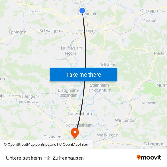 Untereisesheim to Zuffenhausen map