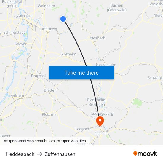 Heddesbach to Zuffenhausen map