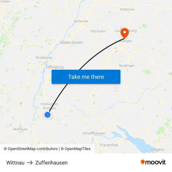 Wittnau to Zuffenhausen map