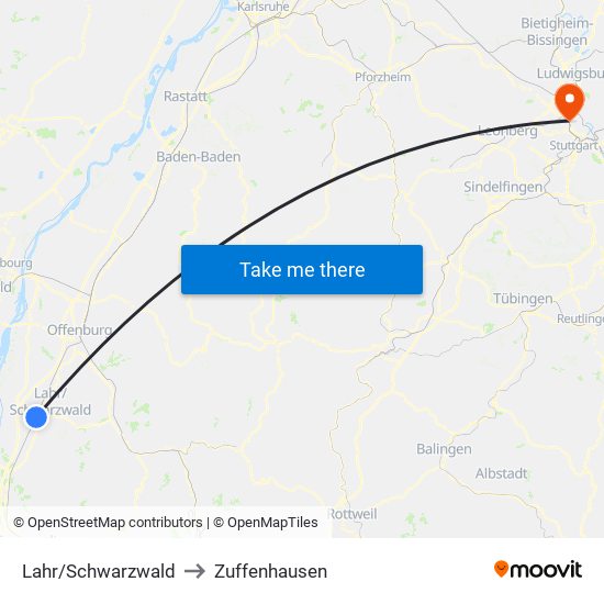 Lahr/Schwarzwald to Zuffenhausen map