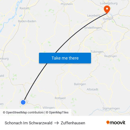 Schonach Im Schwarzwald to Zuffenhausen map