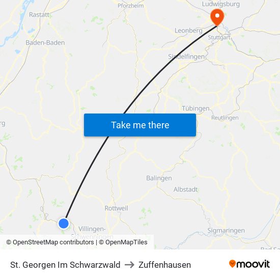 St. Georgen Im Schwarzwald to Zuffenhausen map